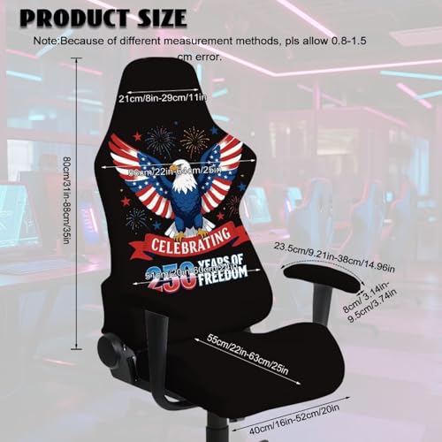 Eagle Print Gaming Chair Cover with Armrest Covers American Flag Print Game Chair Covers Slipcover United State 250th Anniversary Home Decor - color: Black and Multi - Eagle American Flag
