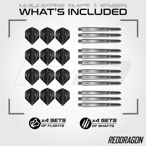 RED Dragon Dart Flight & Stems Combo - 4 Sets of Standard Flights and 4 Sets of Medium VRX Stems Per Pack