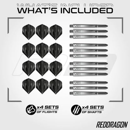 RED Dragon Dart Flight & Stems Combo - 4 Sets of Standard Flights and 4 Sets of Medium VRX Stems Per Pack