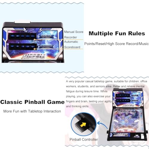 Electronic Pinball Ball Shooting Game for Children and Family, Desktop Pinball Machine Retro Arcade with Lights Sounds and Scorer, Birthday Party Gift, Puzzle Pinball Game