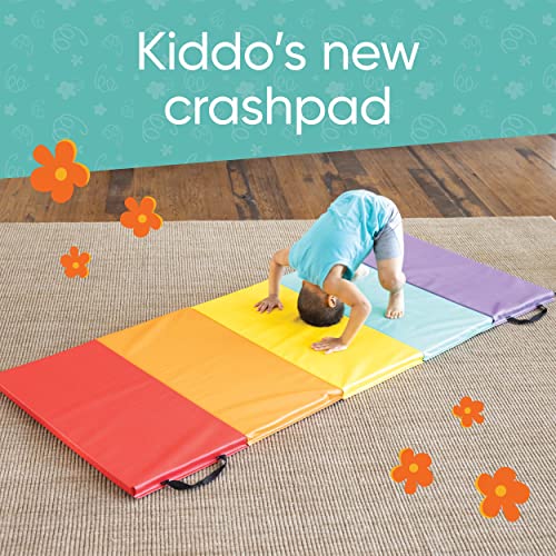 Hearthsong Tumbling Mat for Kids, 5-Panel Thick 1.25" Foldable Exercise Mat for Yoga, Pilates, Stretching, Folding Gymnastics Mats at Home, Gym Workout - color: Rainbow