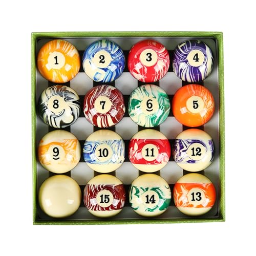 ASKA Billiards Pool Boston Numbered Balls Set, 16 Balls Including a Cue Ball - style: PB02, Marble/Swirl Style, 2 1/4"