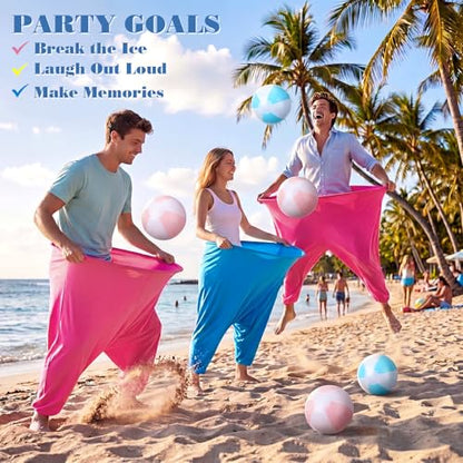 MiniInflat 12 Pcs Granny Pants Yard Game, Big Pants Ball Catch Outdoor Games with Inflatable Beach Balls and Pump for Family Reunion & Adult Groups Yard Summer Swimming Pool Water Games (Pastel) - color: Pastel