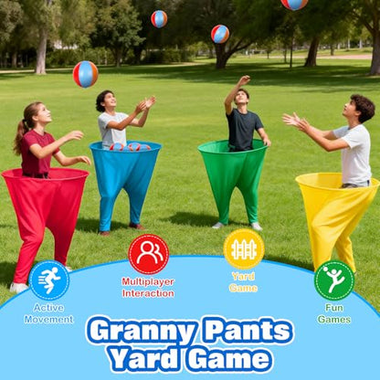 Granny Pants Yard Game Set, 4 PCS Funny Backyard Lawn Game with 16 Bouncy Balls & 2 Pumps, Outdoor Party Games for Adults, Family Reunion Carnival Game, Fun Yard Games for Groups