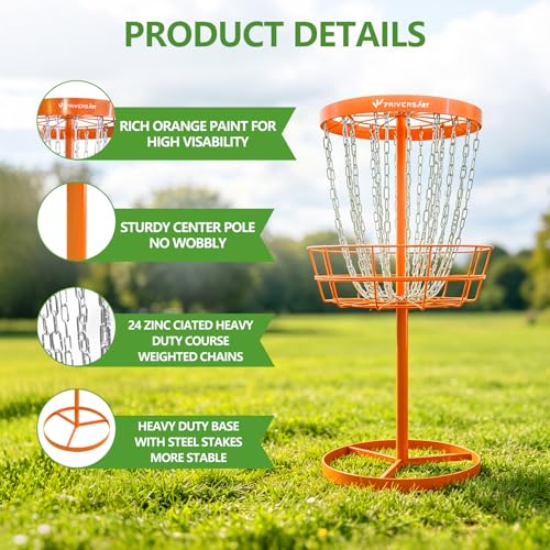 Portable Disc Golf Basket, 24-Chain, All-Weather Metal Disc Golf Goal with Heavy-Duty Carrying Bag, Easy Assembly for Backyard, Park & Outdoor Training - style: Orange