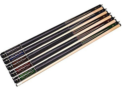ASKA Set of 5 Pool Cue Sticks 58", 2-Piece Construction, 5/16x18 Joint, Hard Rock Canadian Maple, 13mm Hard Glued On Tip, Mixed Weights and Colors, Choice of Style - style: L22
