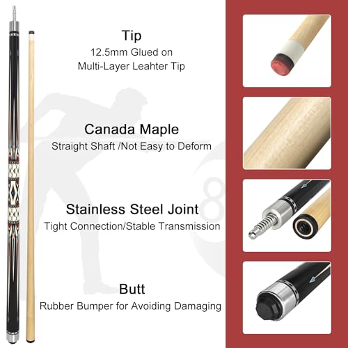 2-Piece Canadian Maple Pool Cue Stick with Portable Hard Case -12.5mm Leather Tip, 58" Billiard Sticks 19 oz/ 20 oz - Precision Crafted for Straight Shots and Balanced Performance - style: Black-20 oz