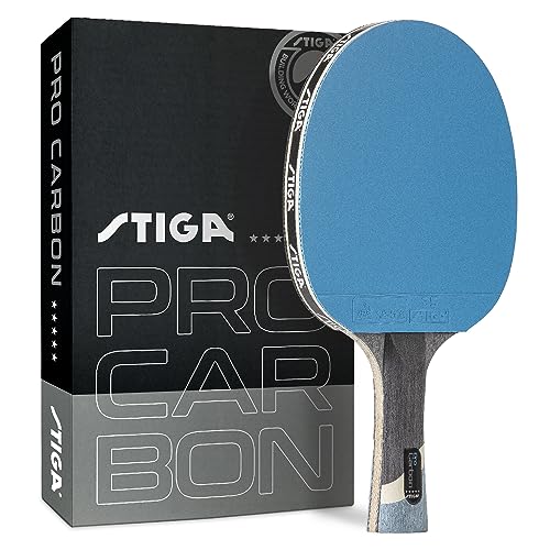 STIGA Pro Carbon + Raptor Performance-Level Table Tennis Rackets with Carbon Technology for Tournament Play - 7-ply Blade with Flared Handles - 2mm Sponge for Enhanced Control and Speed - color: Blue