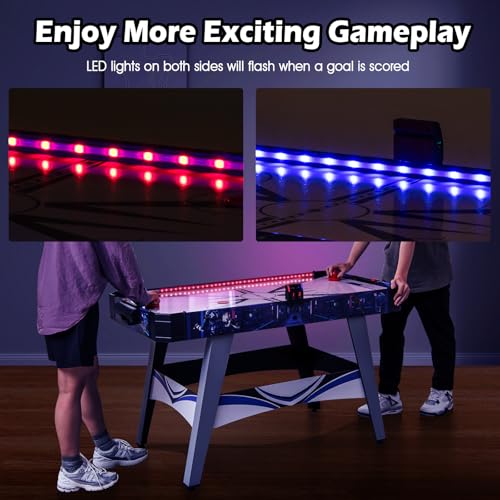 Giantex 54" Air Hockey Table - Arcade Hockey Table Gaming Set w/LED Electronic Scoring & Lights, 2 Pucks, 2 Pushers, Powerful 12V Motor, Air Hockey Game Table for Kids Adults, Game Room, Home, Office