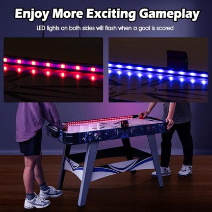 Giantex 54" Air Hockey Table - Arcade Hockey Table Gaming Set w/LED Electronic Scoring & Lights, 2 Pucks, 2 Pushers, Powerful 12V Motor, Air Hockey Game Table for Kids Adults, Game Room, Home, Office