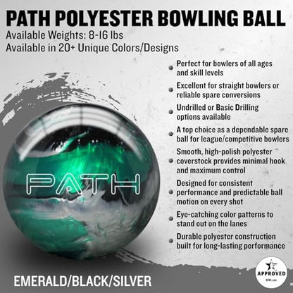 Pyramid Path Polyester Bowling Ball - Customizable with Basic Drilling Options - Great for Spare Shooting, League, Recreational, Straight Bowlers - Beginner Entry Level & Kids - color: 1-Pink/Blue/Teal, size: 13 LB