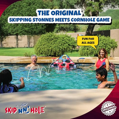 SKIP NN' HOLE Original Fun Stonne Skipping Meets Pool Cornhole Game Floating | for All Ages | Fun Swimming Pool Game for Adults and Family | Easy Setup, Durable, Portable Water and Lake Toy |