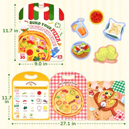 JoyCat Reusable Sticker Book - Stickers for Toddlers, Kids Sticker Activity Book, Travel Toys for Road Trip, Car & Airplane, Educational Learning Gifts for Boys and Girls Ages 3-5 (Pizza-Making) - style: Pizza