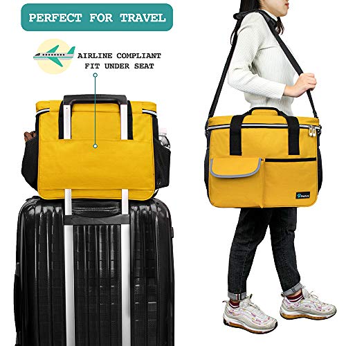 PetAmi Dog Travel Bag Organizer, Pet Travel Kit with 2 Food Containers & 2 Collapsible Dog Bowls, Pet Supplies Tote with Luggage Sleeve, Weekend Road Trip Camping Essentials, Yellow, Medium - color: Yellow, size: Medium - 14.5"L x 8"W x 12.0"H