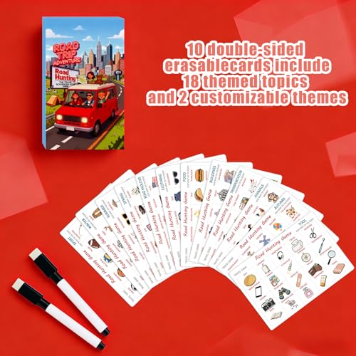 Road Hunting Game Travel Activity Set for Kids | Educational Learning Cards, Dry Erase Marker Included, Car Games