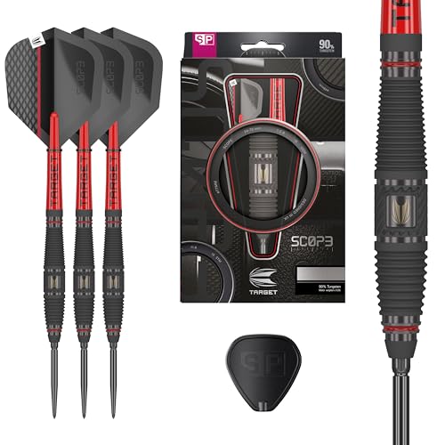 Target Darts Scope Steel Tip Swiss Point Darts, 90% Tungsten Dart Set | Steel Tip Dart, Red & Black Darts, Professional Dart Set with Swiss Points & Tool | Barrel 01/02/03/04 –21G/22G/23G/24G/25G - size: 23G, style: Barrel 03
