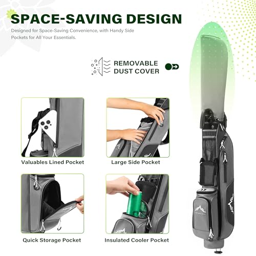 uniHimal Lightweight Par 3 Golf Bag - Small Golf Stand Bag with Dual Shoulder Straps, Cooler Pocket, Dust Cover, Pitch and Putt Bag for Driving Range - color: Grey