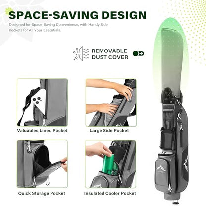uniHimal Lightweight Par 3 Golf Bag - Small Golf Stand Bag with Dual Shoulder Straps, Cooler Pocket, Dust Cover, Pitch and Putt Bag for Driving Range - color: Grey