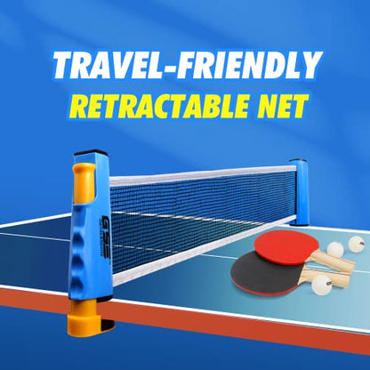 GSE Games & Sports Expert Adjustable Retractable Ping Pong Net Set & Post. Professional Table Tennis Rackets and Balls, Net with Posts and Storage Bag - Pingpong Paddle and Game Table Accessories. | Adjustable - color: Blue Net