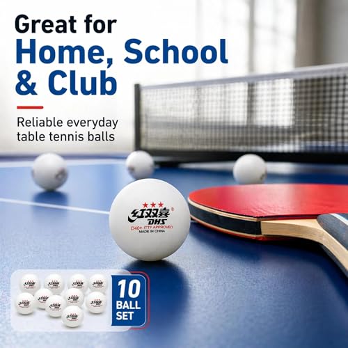 DHS D40+ 3-Star Ping Pong Balls, ITTF Approved, Official Size 40+mm, Consistent Bounce for Training and Competition, White, 10 Count
