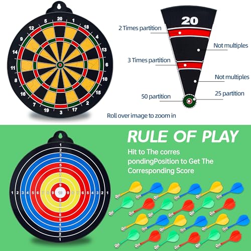 HELLO PAPAYA Magnetic Dart Board - 12Magnetic Darts+12Sticky Balls Or 2 Toy Gun+40 Foam Dart,Fun for Family Game and Party with Friends, Christmas Birthday Gifts Toys for 3-12 Year Old Boys - style: 14in-2Sides Magnetic Dart Board+24 Magnetic Darts