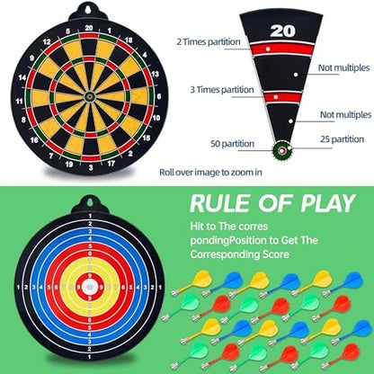 HELLO PAPAYA Magnetic Dart Board - 12Magnetic Darts+12Sticky Balls Or 2 Toy Gun+40 Foam Dart,Fun for Family Game and Party with Friends, Christmas Birthday Gifts Toys for 3-12 Year Old Boys - style: 14in-2Sides Magnetic Dart Board+24 Magnetic Darts