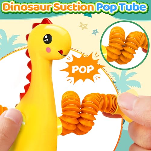 4Pcs Dinosaur Airplane Travel Car Ride Toys for Toddlers Kids Boys Girls Sensory Suction Cup Tube ADHD Autism Road Trip Car Activities Essential Stocking Easter Basket Stuffer Valentines Gift - color: 4pc Dinosaur