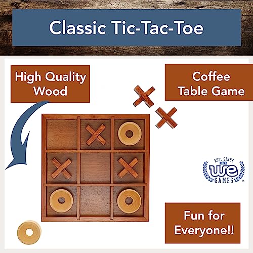 Wooden Tic Tac Toe Game – 9 Inch Solid Wood Board with X and O Pieces, Decorative Coffee Table Game, Classic Home Décor Accent
