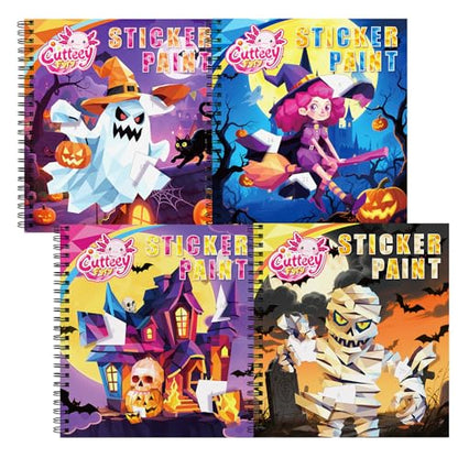 4PCS Paint by Number Sticker Book - Halloween Crafts & Acitivity Puzzles Book for Kids Ages 4-10, Travel Toys for Road Trip & Airplane,Perfect Halloween Gifts & Basket Stuffers for Kids - color: Halloween