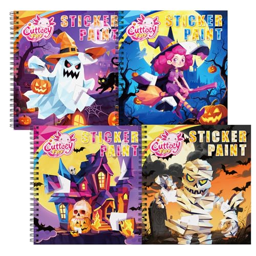4PCS Paint by Number Sticker Book - Halloween Crafts & Acitivity Puzzles Book for Kids Ages 4-10, Travel Toys for Road Trip & Airplane,Perfect Halloween Gifts & Basket Stuffers for Kids - color: Halloween