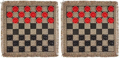 3-in-1 Mini Checkers Rug + Classic & Mega Tic Tac Toe - Portable Compact 12" x 12" Reversible Checkerboard Rug - Travel, Parties, Games on The Go, Family Board Game Night (Pack of 2) - size: 12x12 inches (Pack of 2)