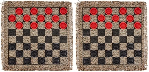 3-in-1 Mini Checkers Rug + Classic & Mega Tic Tac Toe - Portable Compact 12" x 12" Reversible Checkerboard Rug - Travel, Parties, Games on The Go, Family Board Game Night (Pack of 2) - size: 12x12 inches (Pack of 2)