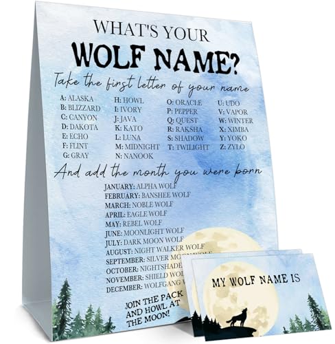 What's Your Wolf Name,1 Game Sign and 30 Name Stickers,Howling Wolf Birthday Party, Holiday Activity, Activity Game for Class Graduation Birthday - style: Wolf