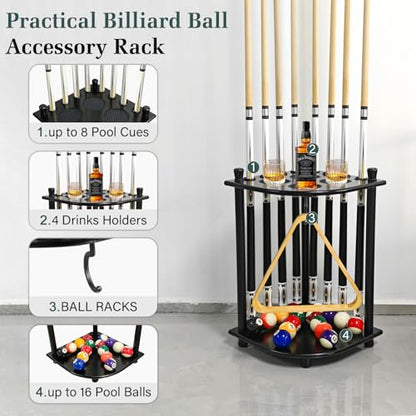 Pool Stick Holder Floor Stand, Pool Cue Rack Holder up to 8 Cues Sticks, Solid Wood Billiards Stick Holder Pool Stick Stand Corner for Game Room, Club,Pool Table Accessories (Black) - style: Black
