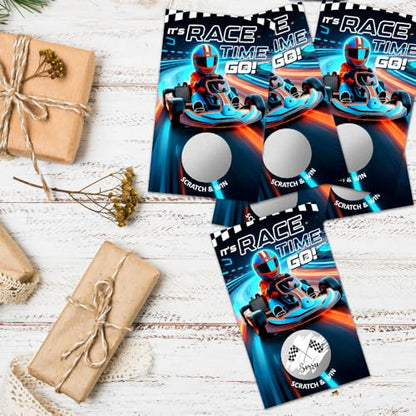 50 Pcs It's Race Time Go Scratch off Game Cards, Funny Racing Party Scratch Cards, Karting Theme Birthday for Teens Adults, Racing Lottery Prize Raffle Tickets, Birthday Game Supplies - color: Red & Blue