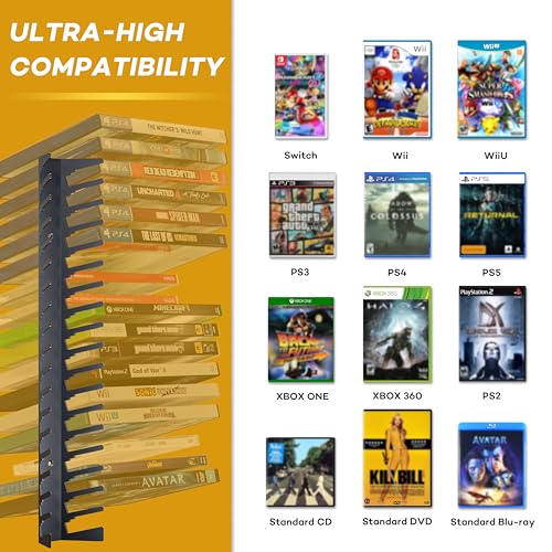 Funturbo Video Game Storage Wall Mount Game Case Holder, Metal Wall Mounted Media Storage Shelves for PS, Xbox, Switch Game Organizer (8-Pack) - size: 8-Pack