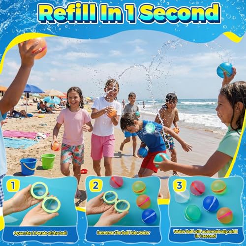 Reusable Water Balloons,12 Pcs Magnetic Splash Refillable Balls,Summer Water Toys for Kids Pool Beach & Outdoor (12pcs) - color: 12pcs