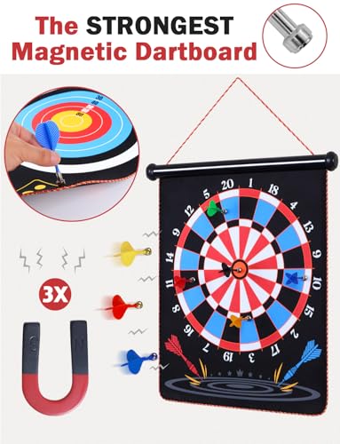 Ranslen Magnetic Dart Board for Kids and Adults, Double Sided Board Games with 15pcs Magnetic Darts, Boy Gifts Dartboard Toys Gift for Age 6 7 8 9 10 11 12 Year Old Boys