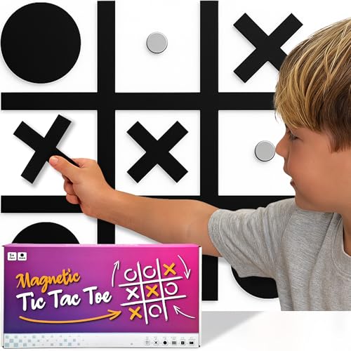 HMmagnets Powerful & Large Magnetic Tic Tac Toe Wall-Mount Game (New Version) - Strong Adhesive for Easy Mounting (Simple Installation) - Will Not Fall - Tic Tac Toe Wall Decor Game
