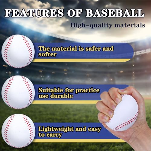 Foam Baseballs, 9 Inch Soft Baseballs Training Pitch Stress Ball with Drawstring Bag - color: White 4Pack