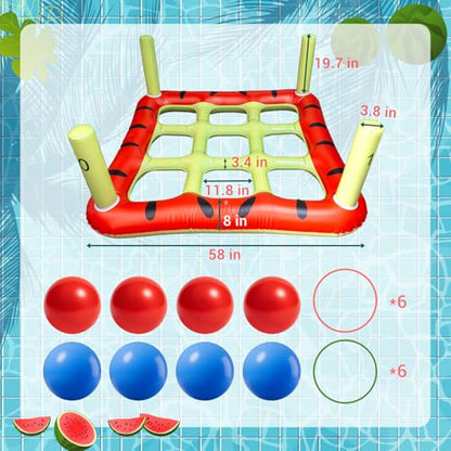 Pool Toys Games Set, 2-in-1 Giant Inflatable Pool Tic Tac Toe Game & Ring Toss with 12 Ring & 8 Balls, Fun Summer Swimming Pool Party Beach Float Games for 3-12 Yrs Kids Adult Family 2-10 Players