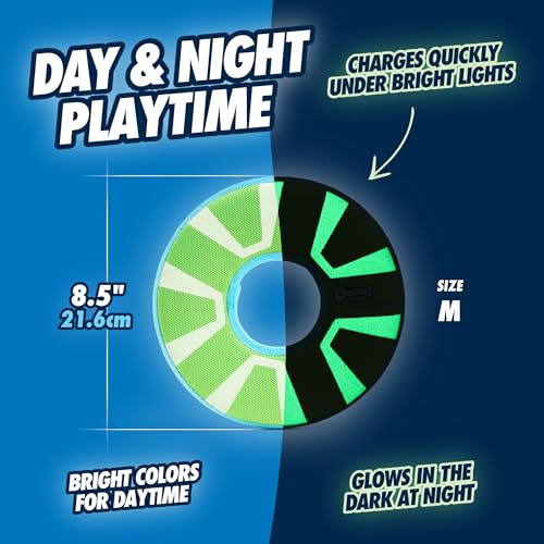 Chuckit! Max Glow Zipflight Flying Disc Dog Toy - Water Floating Flyer for Beach and Pool - Durable Polyester Construction - For Medium and Large Dogs - Size Medium - 8.5” L x 8.5” W - Pack of 1 - size: Medium