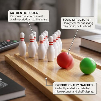 Mini Bowling Set, 10 Mini Bowling Pins & 2 Balls Plastic Dollhouse Accessories for DIY Scene Landscape Set
