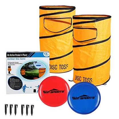 Win SPORTS Folding Disc Toss Game Set - Flying Disc Toss Dunk Game Set - Includes 2 Disc Targets with Bean Bag & 2 Flying Discs & Carrying Case - Great for Backyard,BBQs,Tailgating
