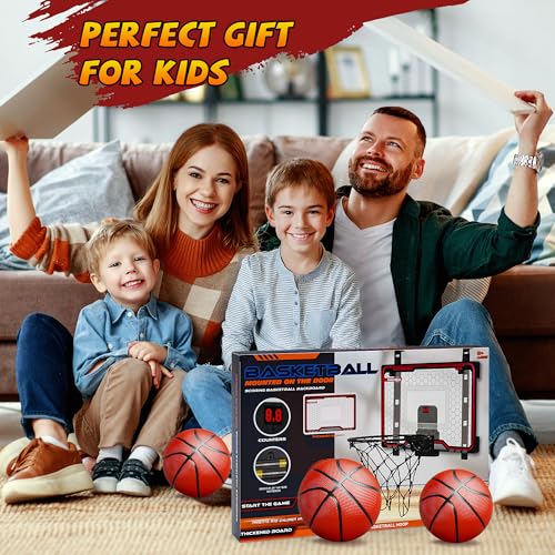 HopeRock Indoor Basketball Hoop for Kids, Over The Door Mini Basketball Hoops, with LED Light, Scoreboard, Birthday Toys Gifts for 5 6 7 8 9 10 11 12+ Year Old Boys - style: red adjustable basketball hoop