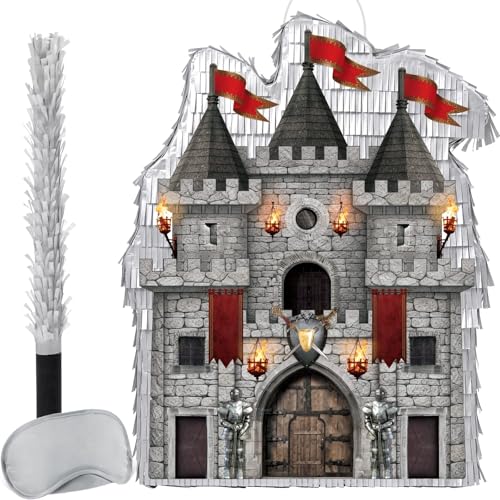 WERNNSAI Medieval Castle Piñata - Medieval Piñata with Blindfold and Bat for Kids Knight Birthday Party Decorations Gothic Castle Vampire Cosplay Halloween Party Supplies - style: Medieval Castle