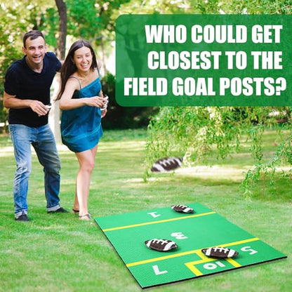 Gemscream Football Bean Bag Toss Set with Green Soccer Field Carpet and 8 Pcs Mini Bean Bags Cornhole Set for Holiday Backyard, Beach Camping Family Party Activities