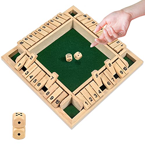 1-4 Players Shut The Box Dice Game, 10 Numbers Traditional Wooden Pub Bar Board Family Table Mat Game Dice for Adults - color: Wood, size: 8.7in