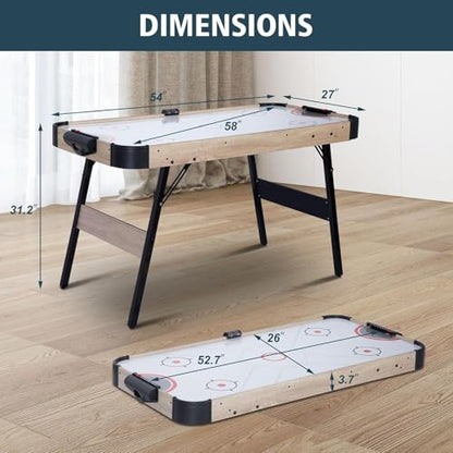 Novastra 58 Inch Folding Air Hockey Table, Foldable Sports Hockey Game Set with 2 Pucks and 2 Pushers, Powerful Motor Table for Adults Kids Family Home Game Room