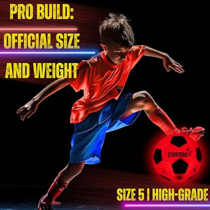 Light Up Soccer Ball, Glow in the Dark Ball NO 5, Soccer Gifts for Boys 8-12, 12-14 Year Old, Kids & Teens Gift Ideas, Sports Toys for Boy & Girl Ages 8 9 10 11 12 13 14 15, Glowing Outdoor Activity